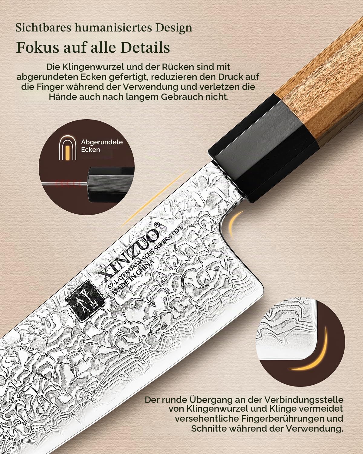 XINZUO 21,5cm Damaststahl Kochmesser, japanischen Stil Chefmesser Profi Küchenmesser, Handgeschmiedet Damastmesser zum Schneiden von Fleisch und Gemüse-Olivenholz und schwarzer Büffelhorngriff
