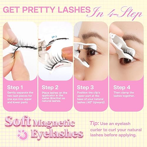 Miniatura 8 de CALAILIS Pestañas magnéticas con aplicador, pestañas magnéticas suaves, aspecto natural, sin delineador de ojos, no necesita pegamento,