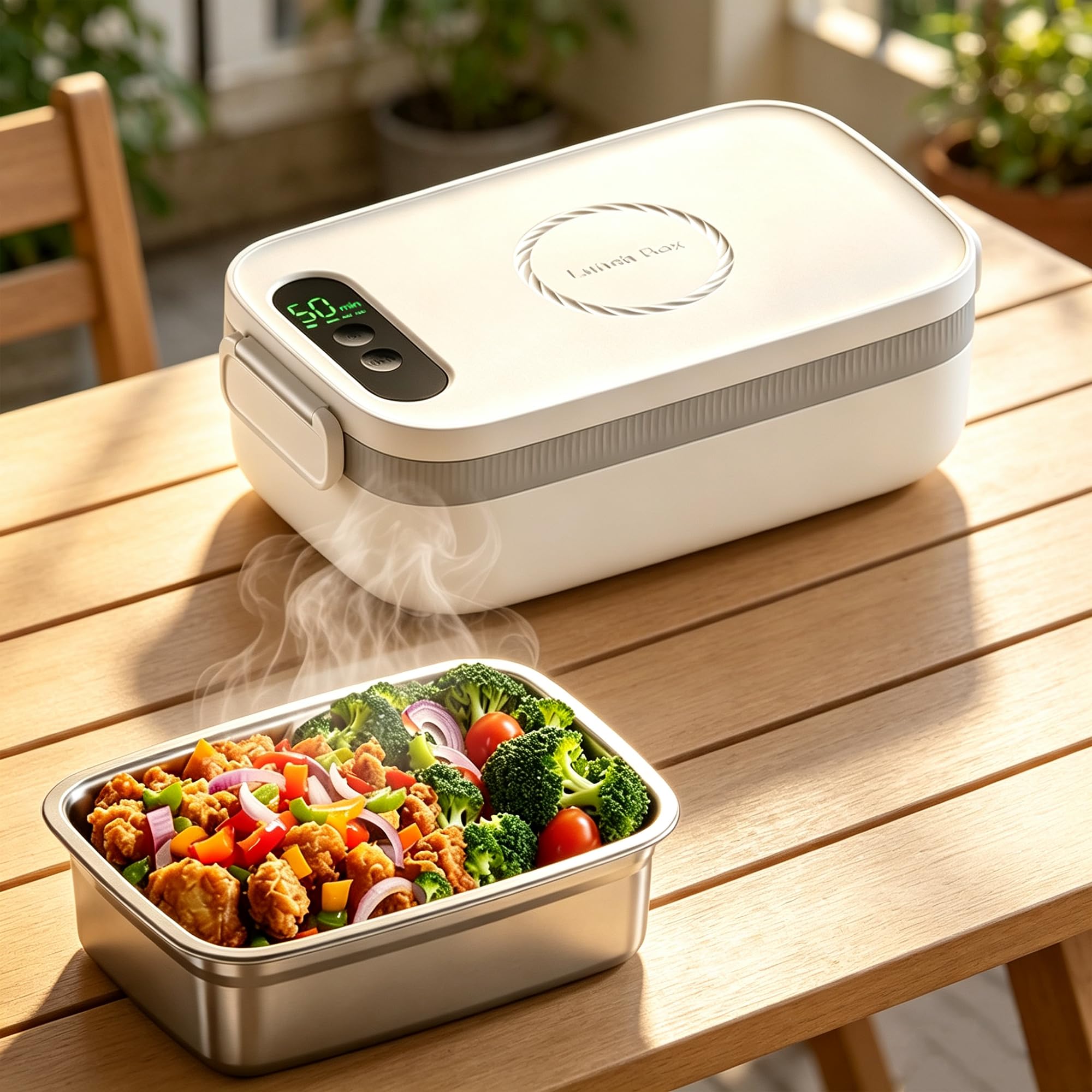 Elektrische Lunchbox mit Akku 14000mAh 1L Kabellose Beheizte Lunchbox für Erwachsene mit Automatischer Aufheizfunktion, USB Heizbare Brotdose, Edelstahl-Innenbehälter, Kein Besteck