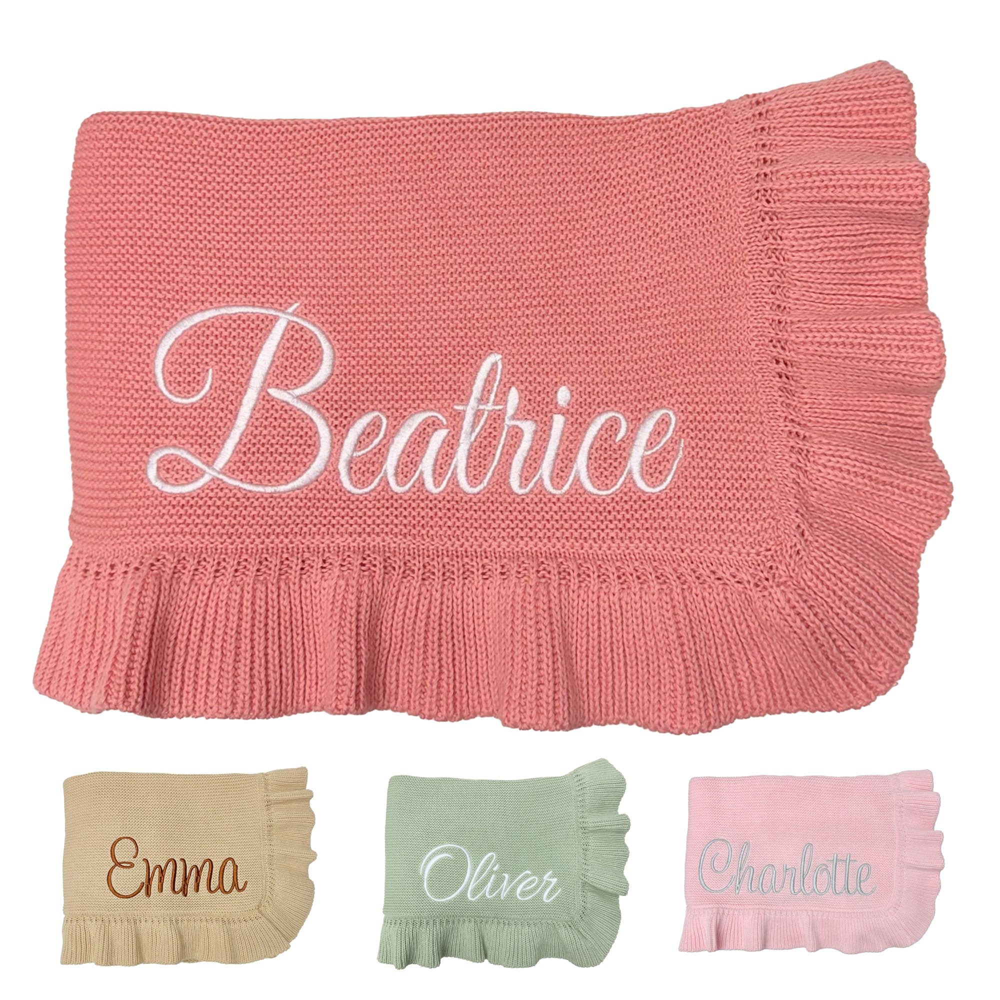 Knit 30x40in Personalized Baby Blanket for Newborn Girl and Boy Custom Blanket with Name Embroidery Soft Knitted Baby