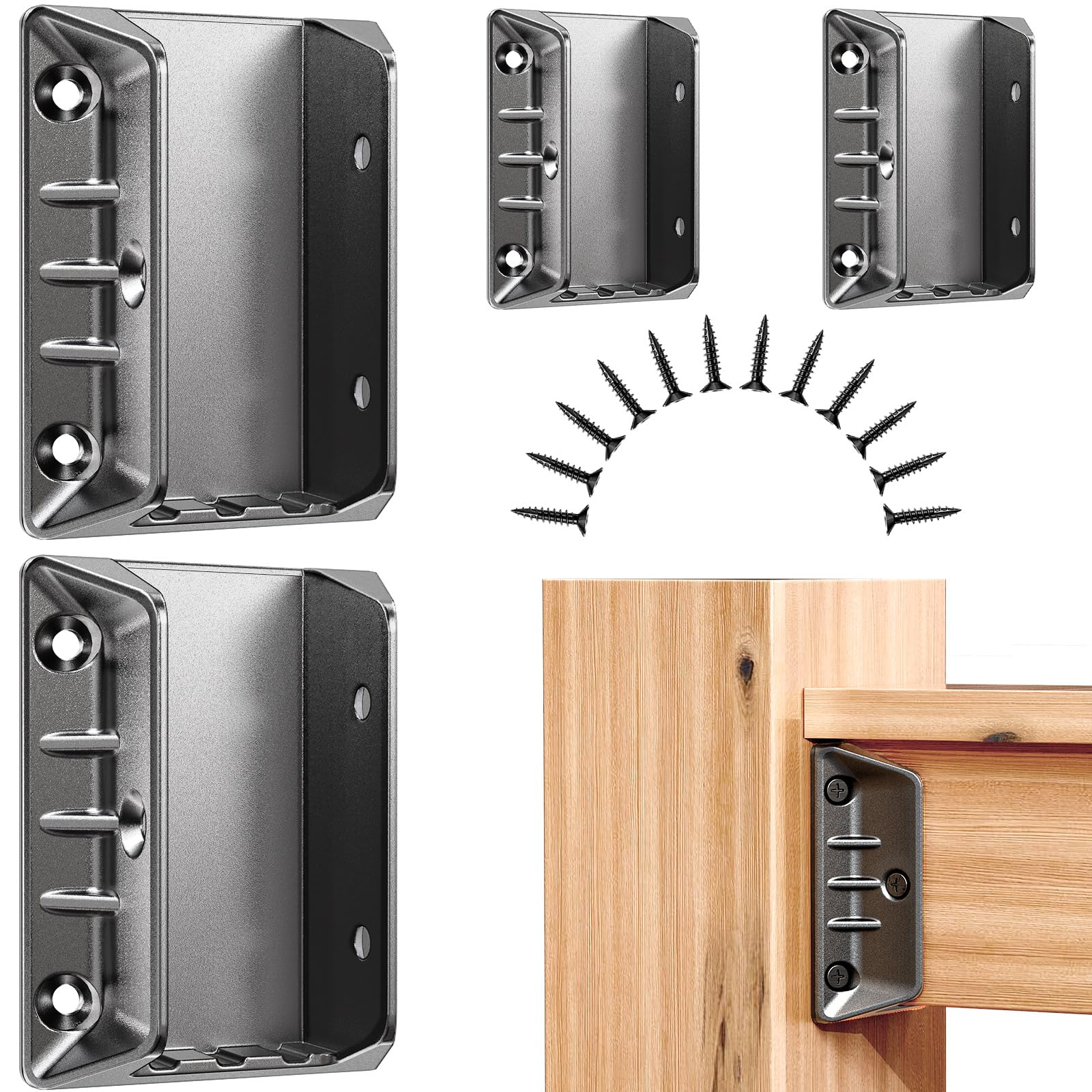 6 Pack Aluminum Deck Railing Bracket Connectors for 2"x4" (Actual 1.5"x3.5") Handrail to Wood Posts Connection, 2mm Extra Thick Metal Connectors for