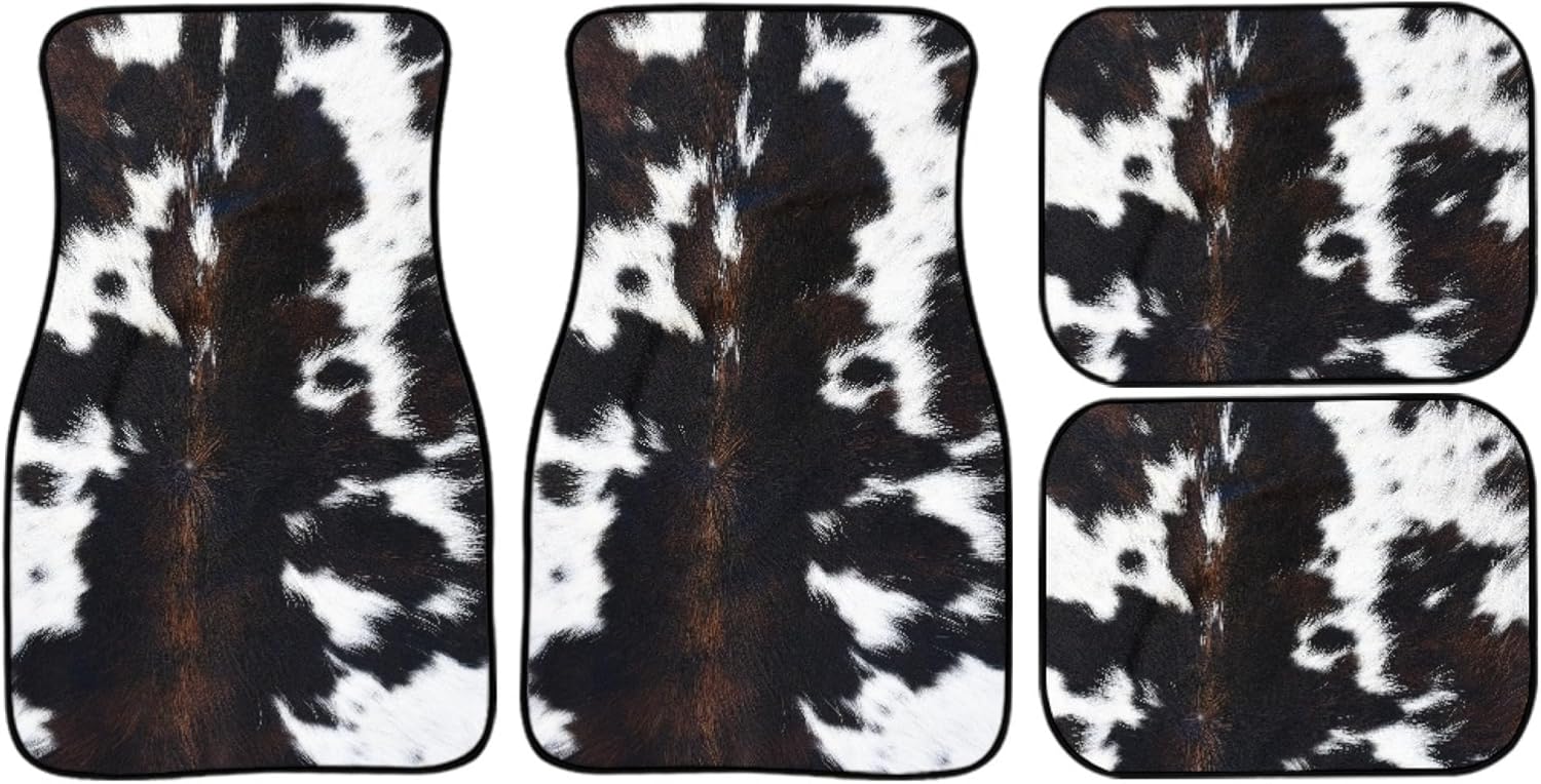 Cow Print Car Floor Mats Carpet Universal Abstract Cow Fur White Black Brown Print Farmhouse Animal Skin Texture Floor Mats for Cars Vehicle Front Rear Rugs Cute Car Accessories for Trucks - Image 6