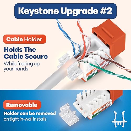 Miniatura 4 de Everest - Paquete de 50 conectores Keystone RJ45 Cat6 en ángulo de 45, color naranja, conectores RJ45 hembra de perfil delgado, conector Keystone