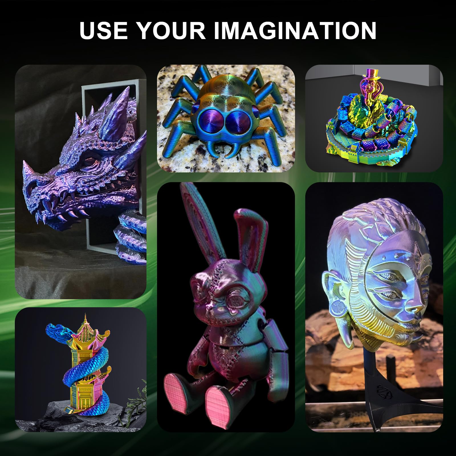 Filamento PLA tricolore ERYONE seta 1,75 mm, filamento per stampante 3D PLA +/-0,03 mm 1 kg/bobina, seta oro blu viola