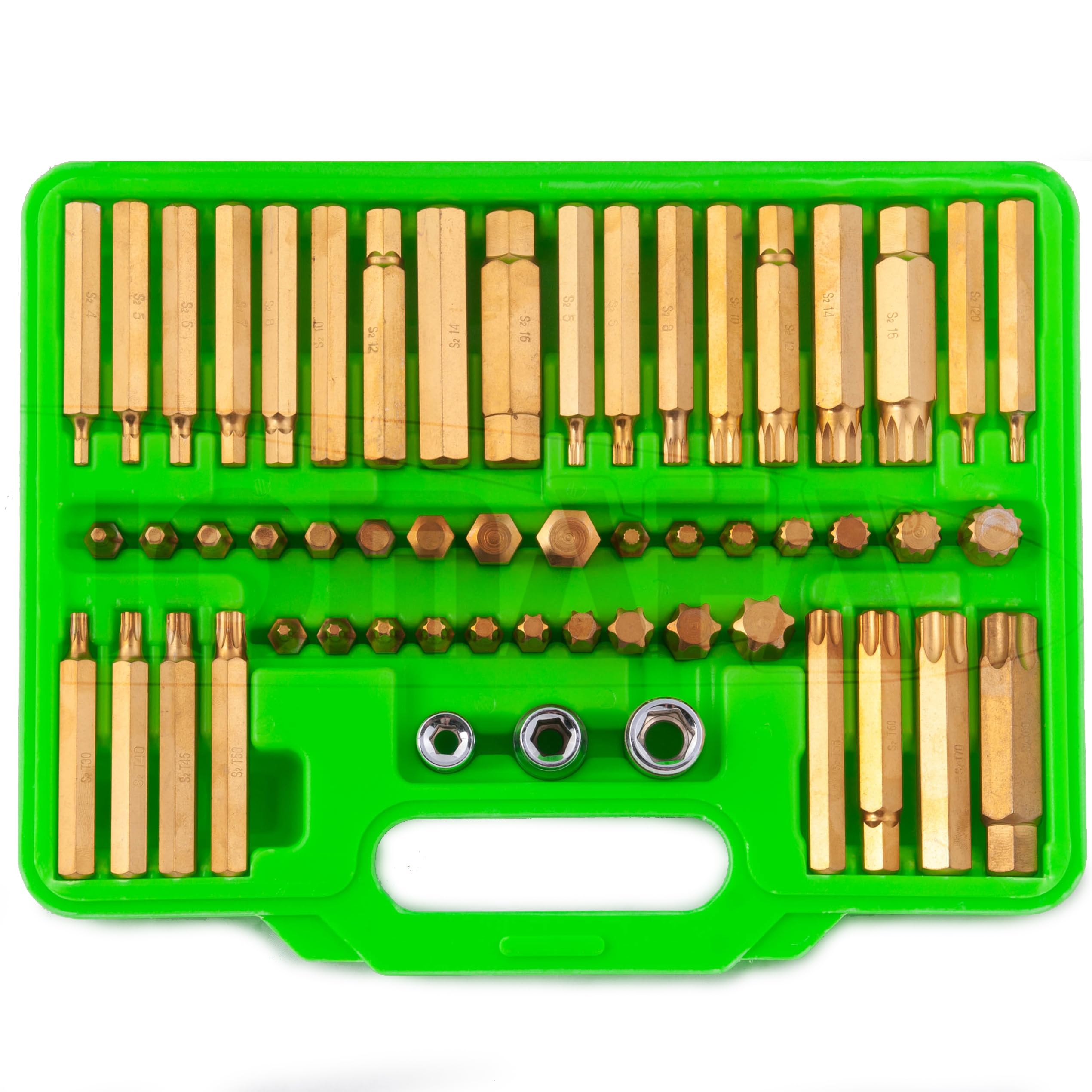 Juego de puntas combinadas allen hexagonales, torx, RIBE y XZN spline ACERO S2 PARA PISTOLA IMPACTO, 55 piezas