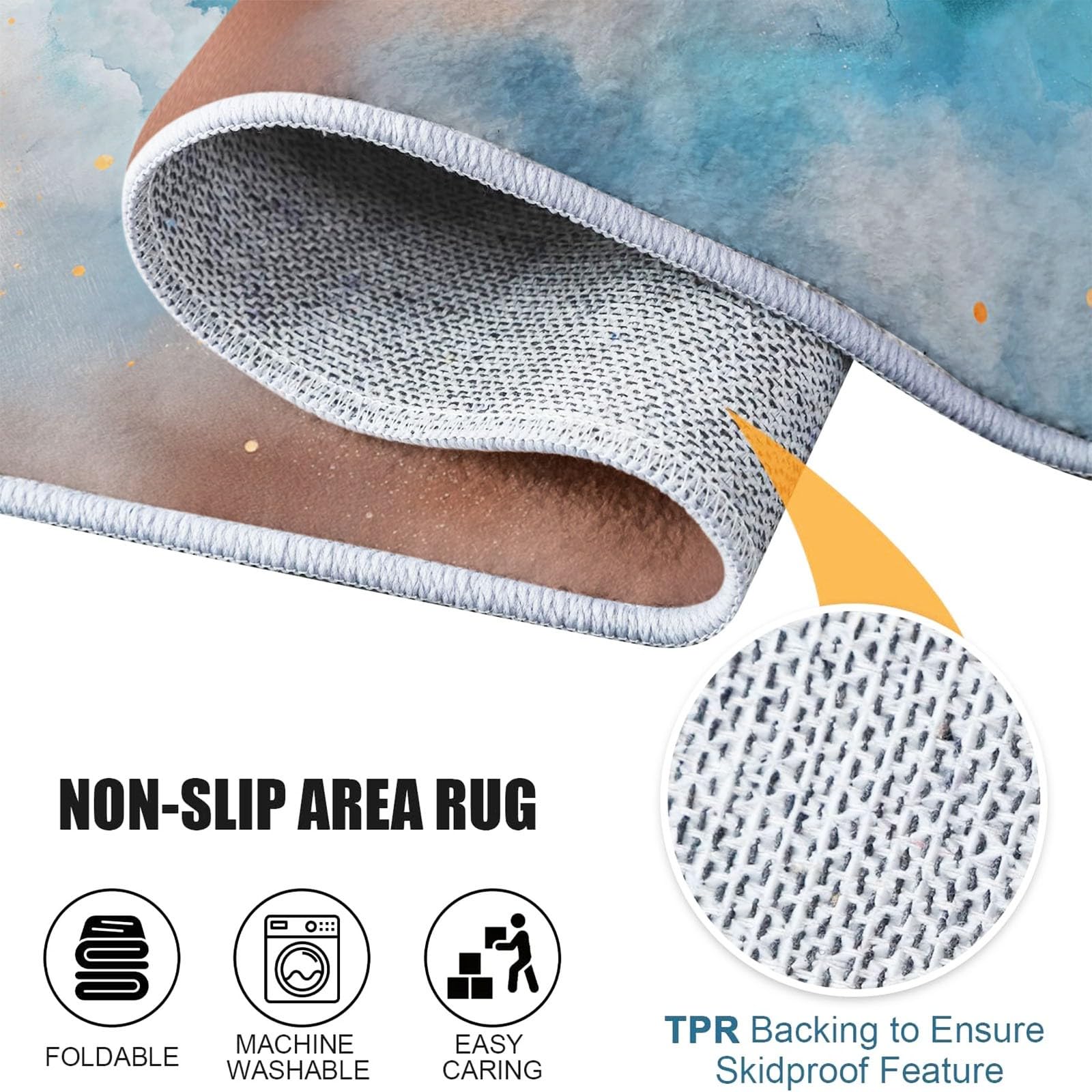 Tapis Descente de Lit 80 x 150 cm, Moquette de Sol Antidérapant et Lavable, Abstrait Art Peinture Nuages - Tapis d'Intérieur Pliable à Poils Courts pour Cuisine, Chambre à Coucher - Orange Clair