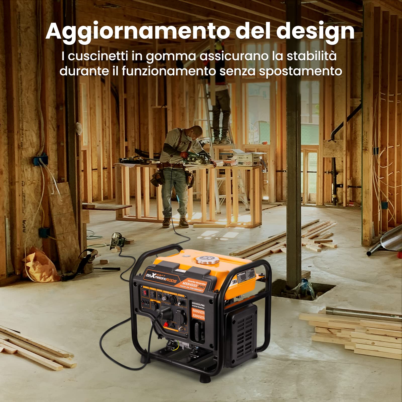 maXpeedingrods Generatore di Corrente Inverter 3200W Benzina 4 Tempi | con 2 Prese da 230 V Silenzioso e Leggero con Funzione Parallela come Unità di Emergenza per Garage Officina Cantiere