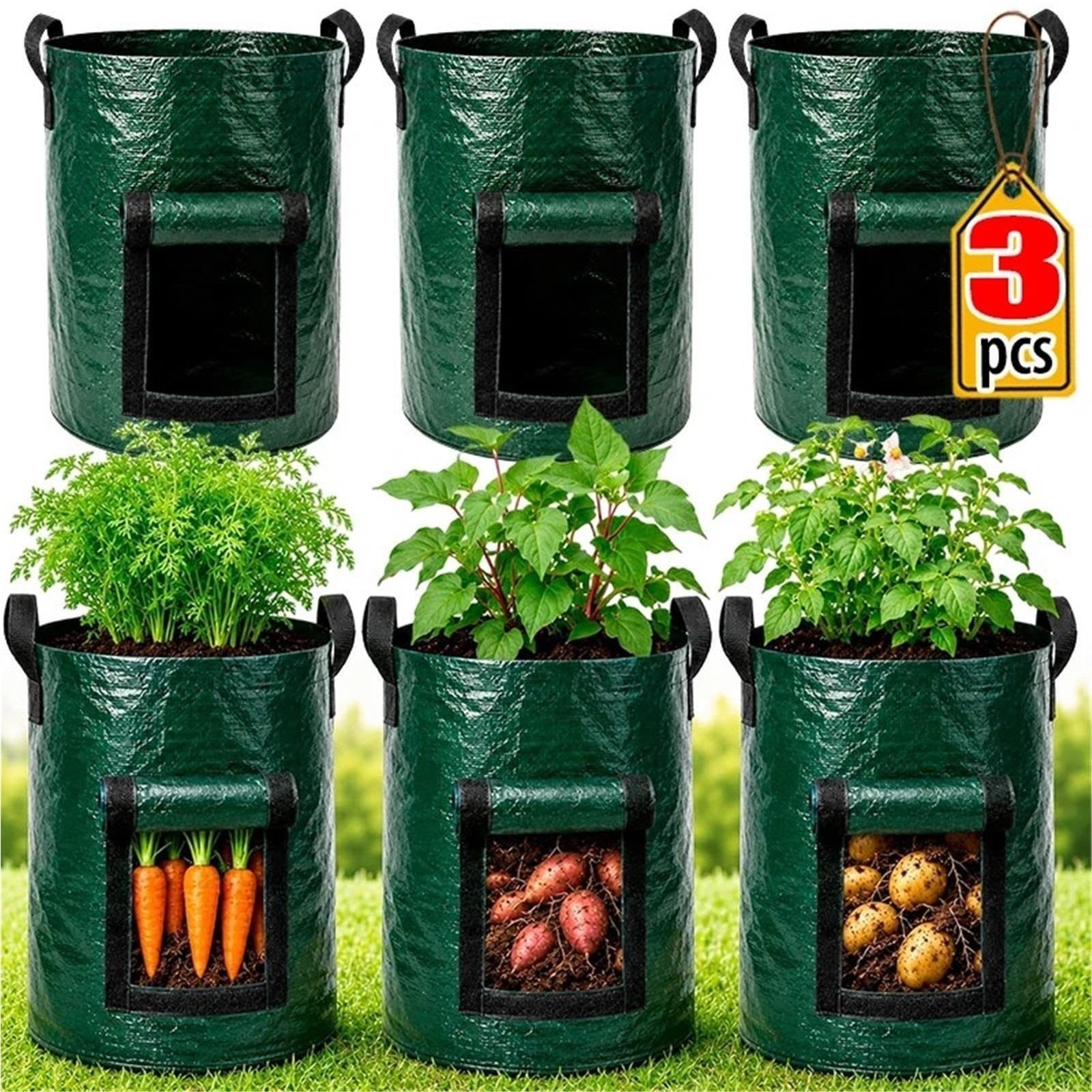 Stofftopf 7/10 Gallonen Kartoffelzuchtbeutel | Mit Klappfenster und Griffen(7 Gallon,3PCS)