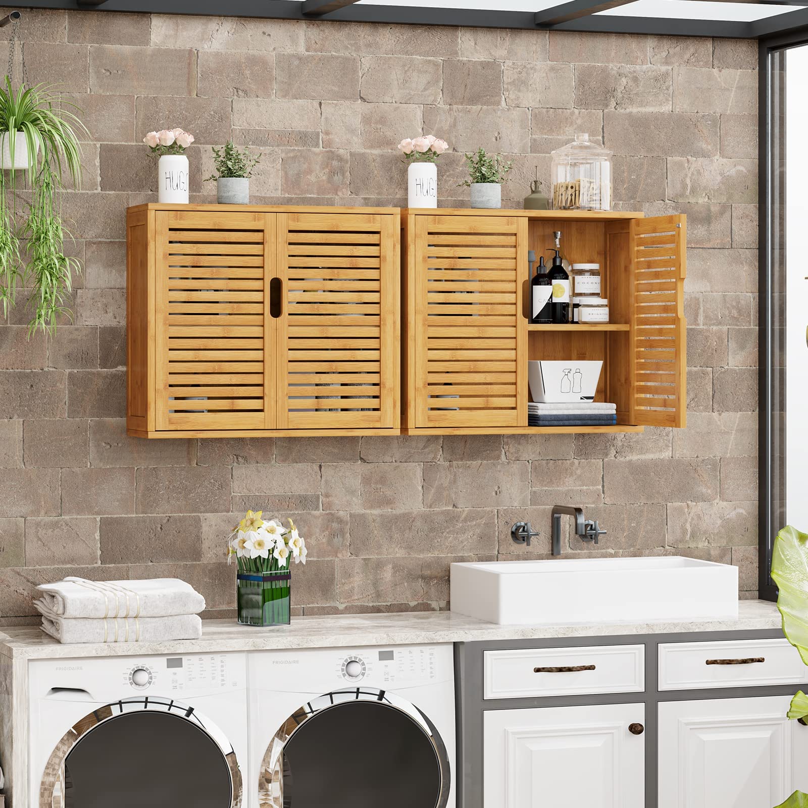 VIAGDO Bamboo Wall SpaceSaving Medicine with Doors