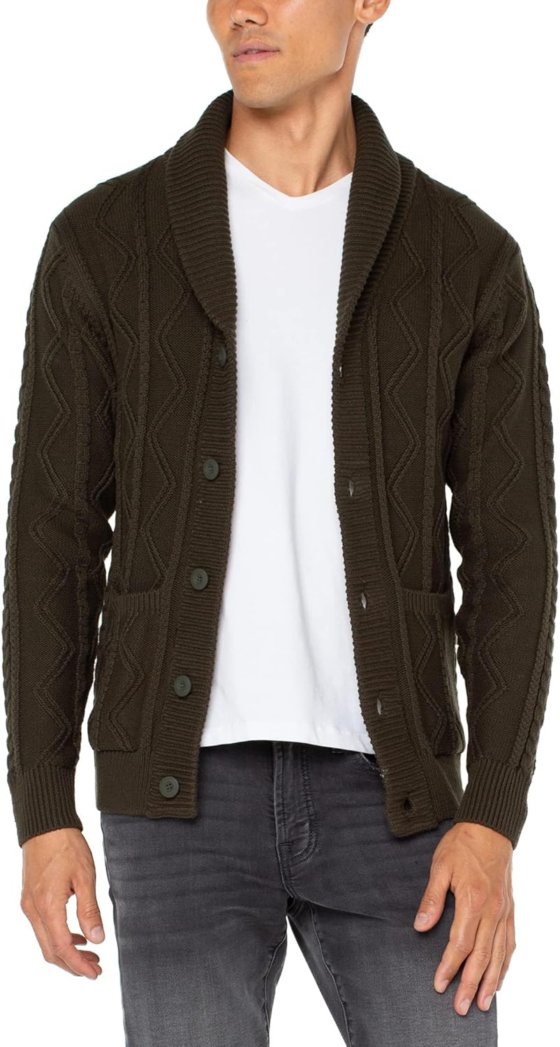 Liverpool men's fisherman cable shawl collar cardigan m…