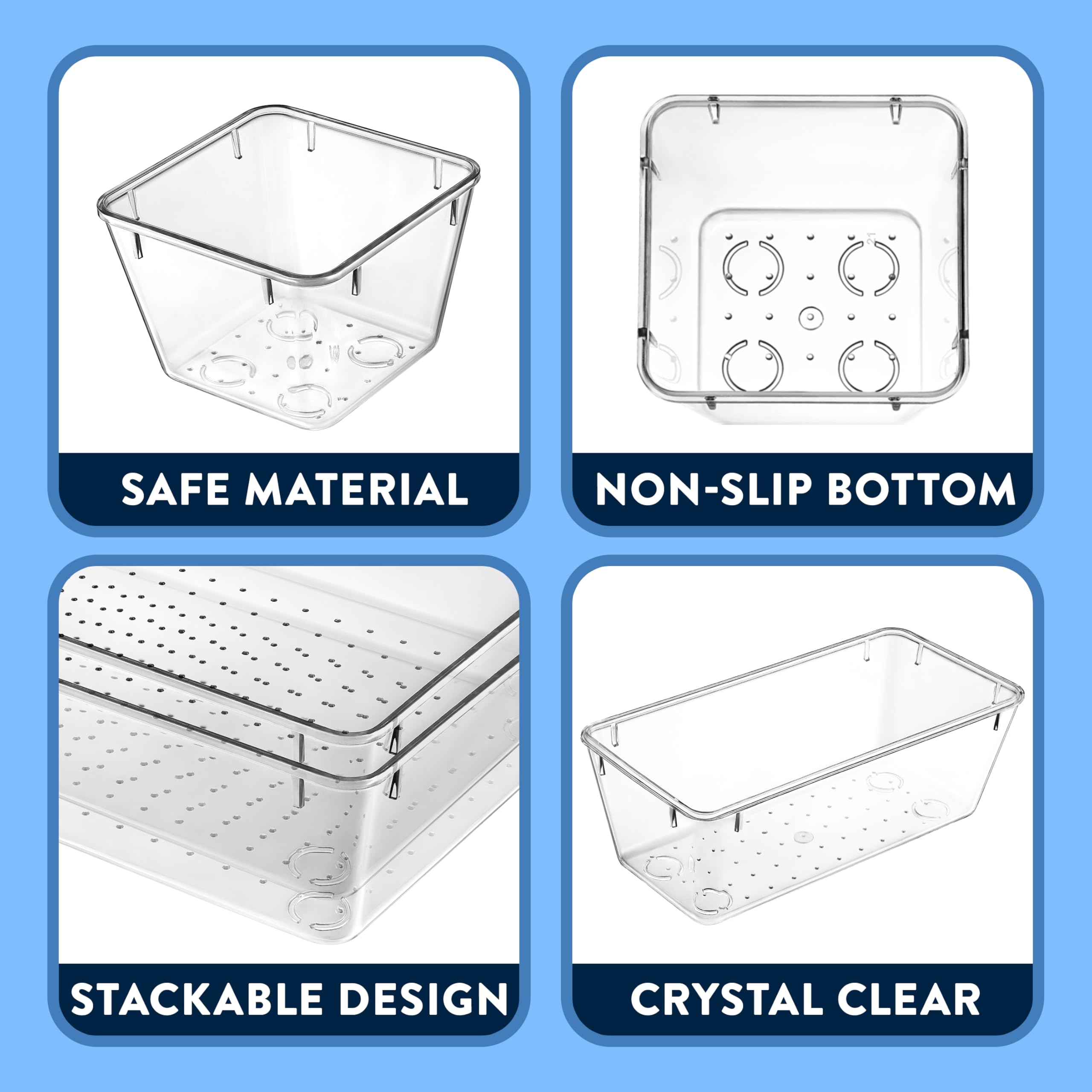 Emporio Kitchen Set organizer per cassetti: include 6 contenitori da 9 x 6, 10 contenitori da 9 x 3, 18 contenitori da 6 x 3, 30 contenitori da 3 x 3, vassoi impilabili per trucco, cucina e ufficio,
