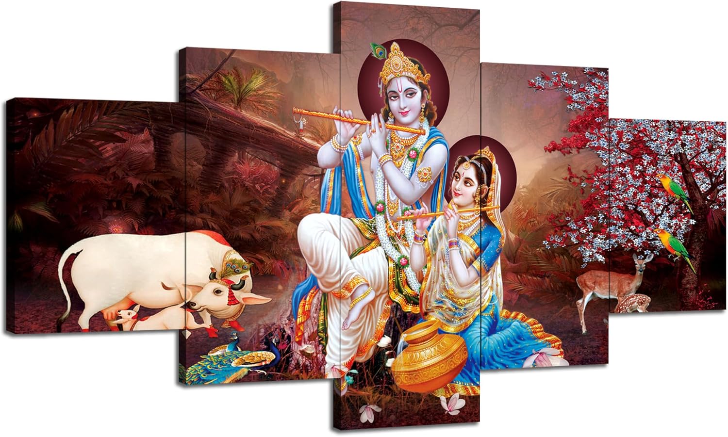 Radha Krishna Canvas Wall Art Lord Krishna Wall Decor Hinduism Picture Print Krishna Radha Painting Poster India Religious Frame Home Living Room Bedroom Decoration(60x32 inches) 60Lx 32W-17