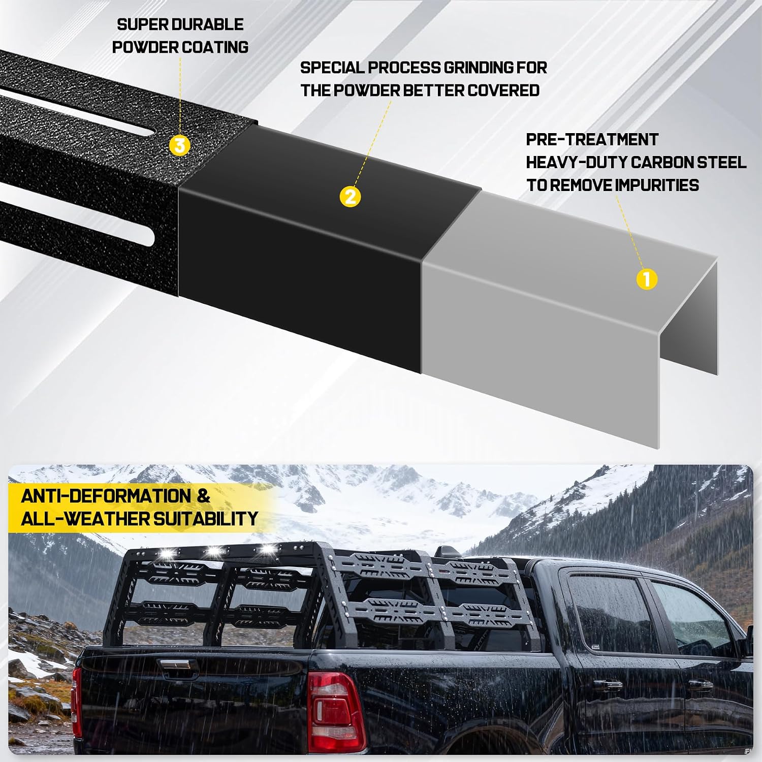 Binary Star 22.5" Bed Rack for Full Size Truck Overland Bed Rack Compatible with Ford/Dodge Ram/19-25 Silverado/Sierra/Tundra, Universal Bed Rack Truck Bed Racks with 3 LED Lights.