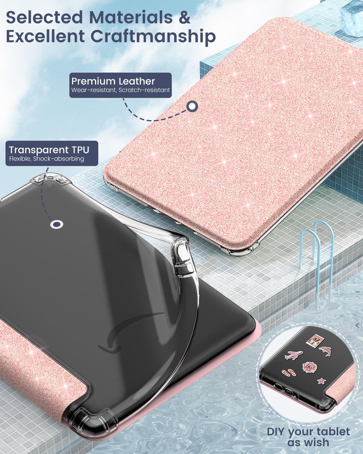 Coque Pailletée Pour Kindle Paperwhite 2024 - TPU Souple, Transparente, Avec Fonction Auto Wake/sleep - Protection Complète Et Design Fun