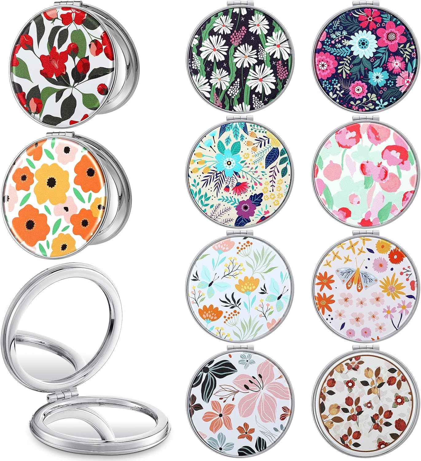 10 Pcs Compact Mirror Bulk for Women Double Sided Makeup Mirror Round Purse Mirror PU Leather Pocket Mirror Portable Travel Mirror Folding Handheld Mirror 1X/2X Girls Handbag-image-43