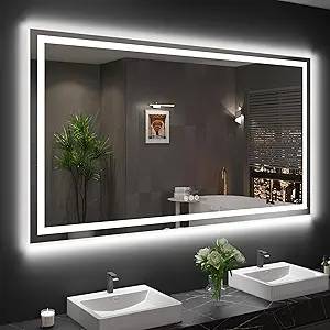60"X36" LED Bathroom Mirror with Front Lights and Backlit, Anti-Fog, Dimmable, Shatter-Proof Tempered Glass, Lighted Bathroom Vanity Mirror for Wall with 3 Colors, Memory Function