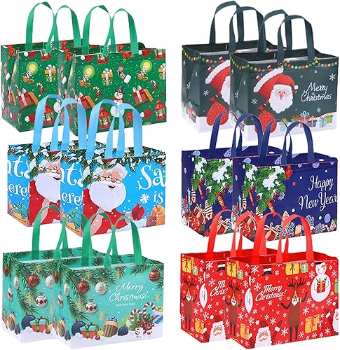Miniatura 1 de 12 bolsas de regalo de Navidad para familiares y amigos, bolsas grandes de 12.6 x 9.8 x 6.7 pulgadas, bolsa de regalo de Papá Noel no tejida, bolsas
