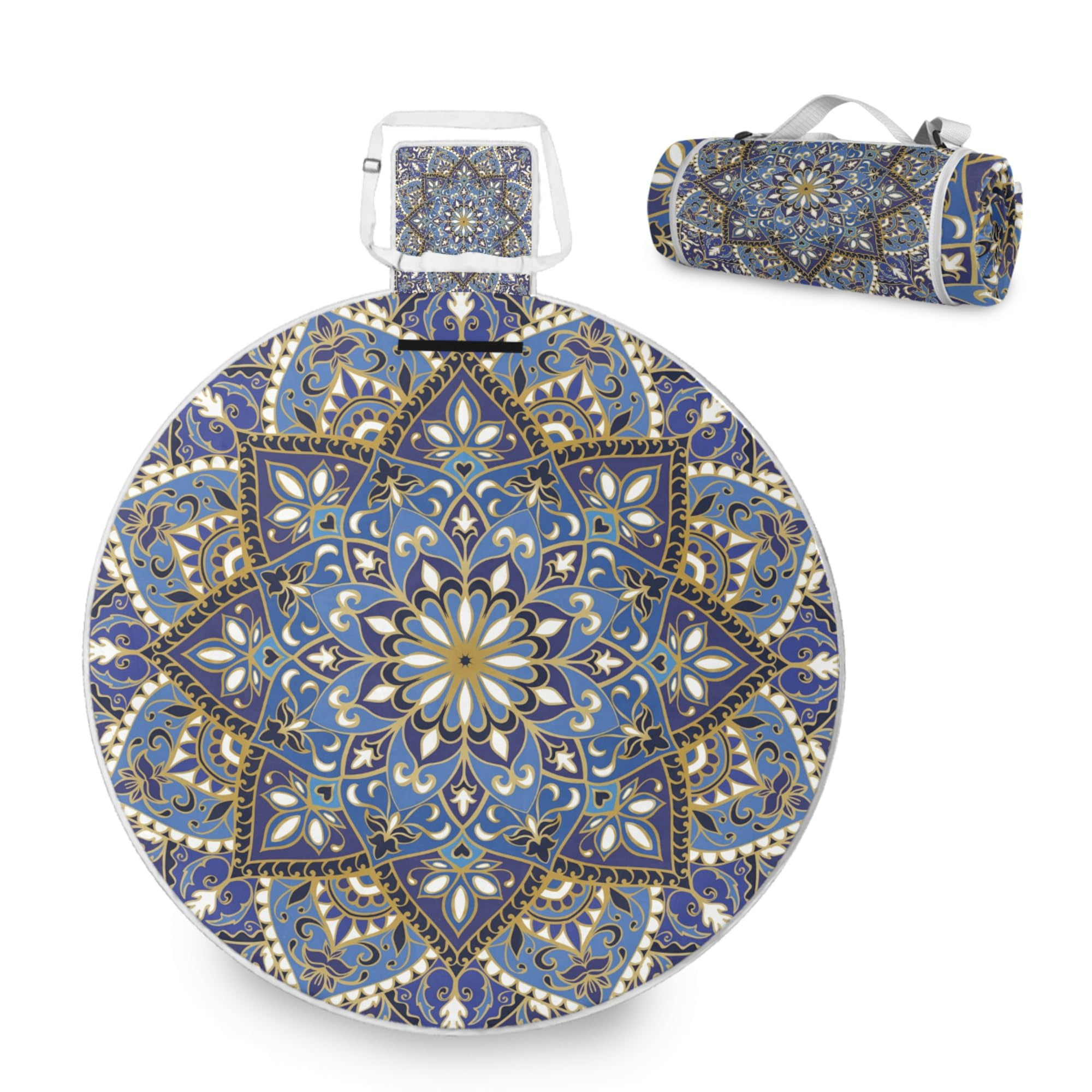 ALAZA Round Waterproof Picnic Blanket, Indian Boho Lotus Floral Portable Folding Indoors Rug Outdoors Mat for Travel Hiking Camping Park, 148cm