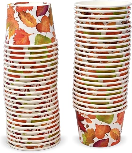 Miniatura 2 de 48 unidades de hojas de Acción de Gracias, 10 onzas, taza de papel desechable de cosecha, cuencos de helado de postre y hojas de arce de otoño,
