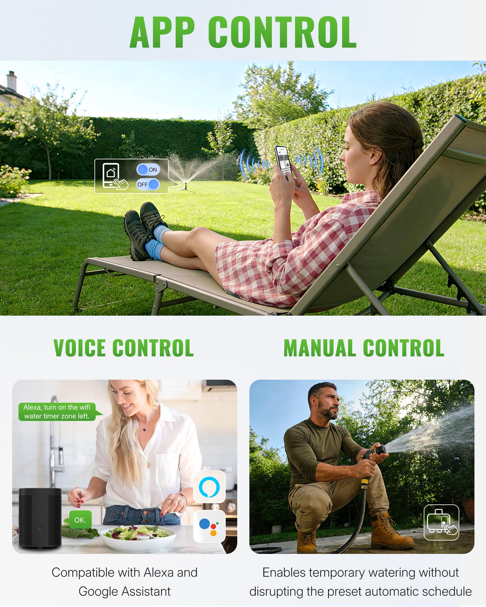 Timer wody WiFi do węża ogrodowego, timer zraszacza 3-strefowy, zasięg RF 300 m, inteligentne podlewanie węża z aplikacją WiFi, automatyczny system nawadniania, opóźnienie deszczu, ręczne podlewanie