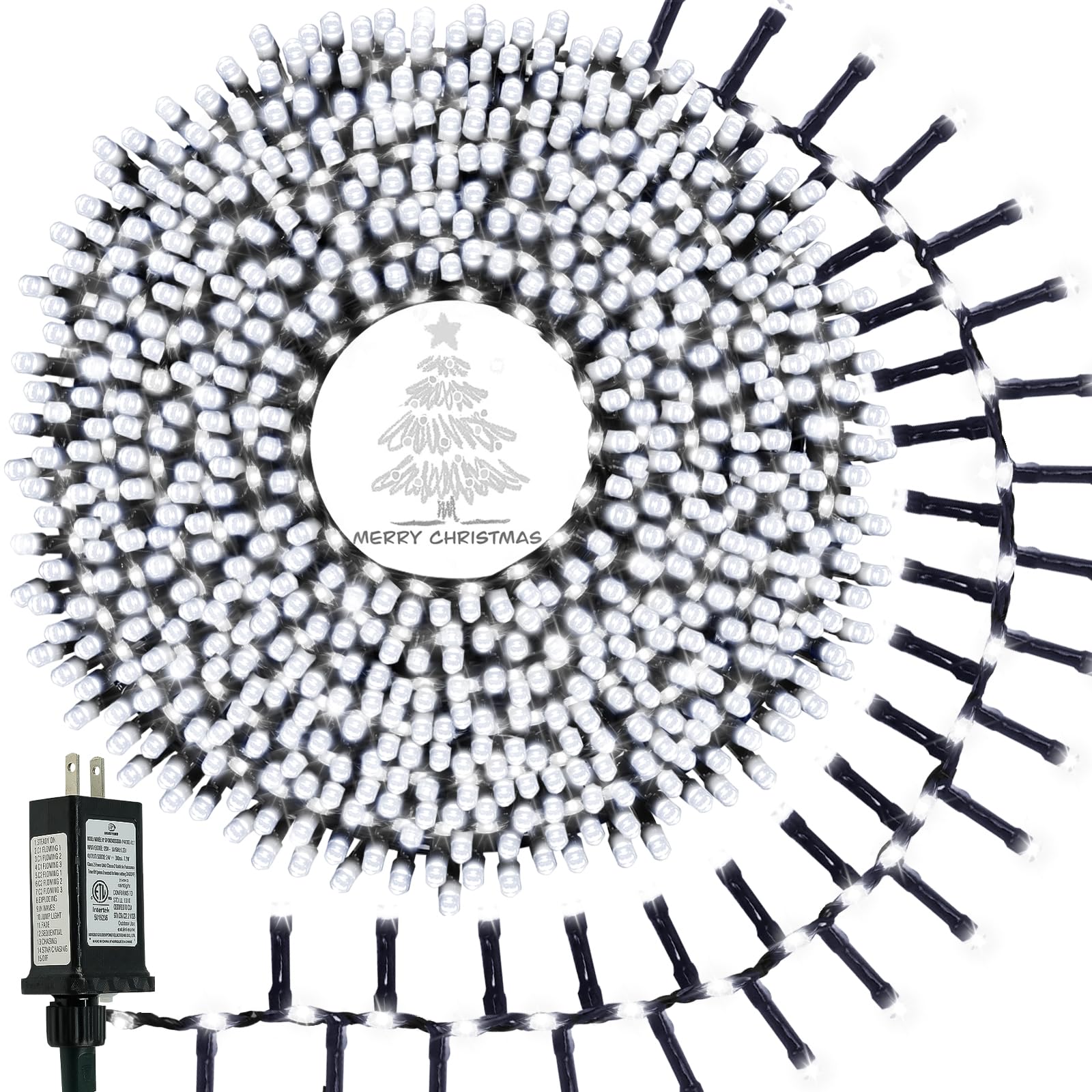800 LED Christmas Tree Lights, Flowing Twinkling Cluster Lights Cool White