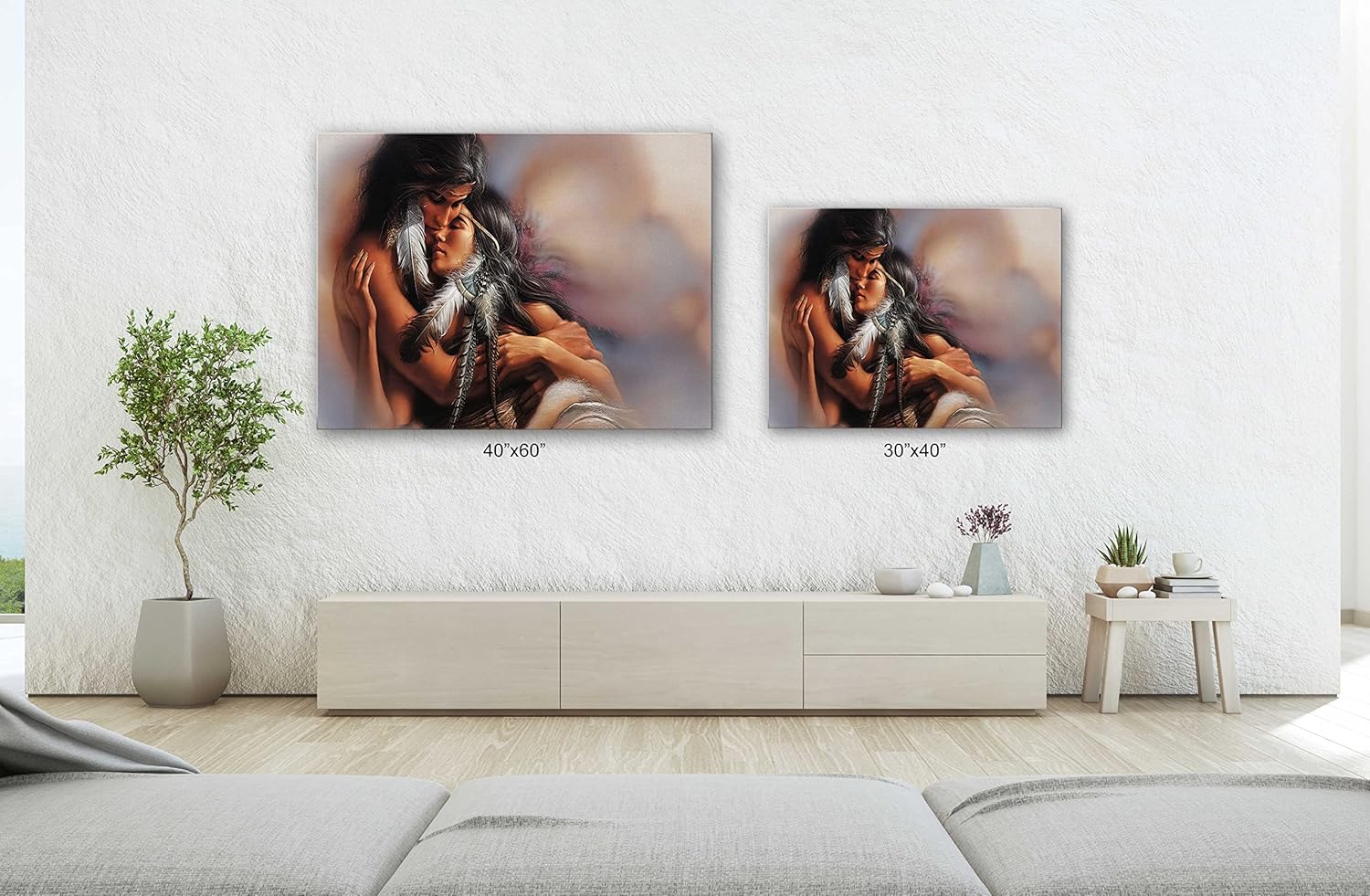 SpiritualHands Native American Wall Art – Framed Western Canvas Print Featuring Indian Warrior and Wolf Theme – Rustic Office, Living Room, Cabin, or Southwestern Home Decoration Accent Piece