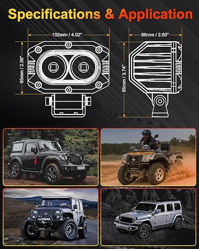 Miniatura 7 de Luz LED para camiones, 2 unidades, luz LED todoterreno con haz de inundación, luz antiniebla para ATV, UTV, SUV, camioneta, motocicleta (punto
