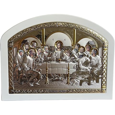(AВ-2/019G/В) Silver christian orthodox icon, gilded, Last Supper, handmade, Greece (10 x 8)