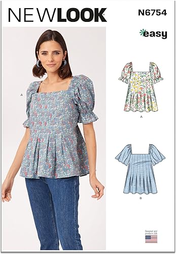 New Look Easy Misses - Kit de patrón de costura con camiseta peplum con mangas, código de diseño N6754, tallas 8-10-12-14-16-18, multicolor