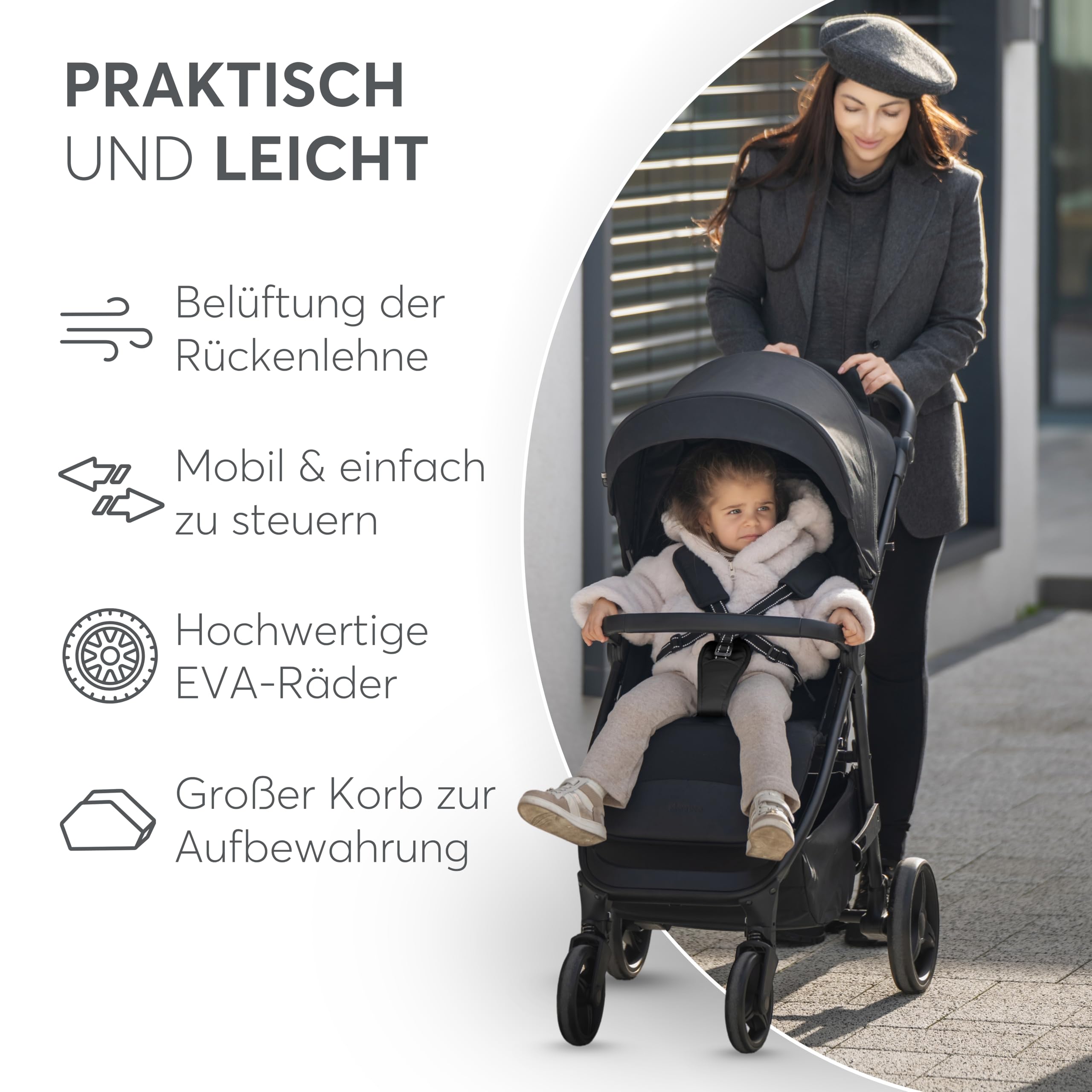KikkaBoo URBAN Reisebuggy Kinderwagen, ab Geburt bis 22 kg, EVA Räder mit Federung, Beige