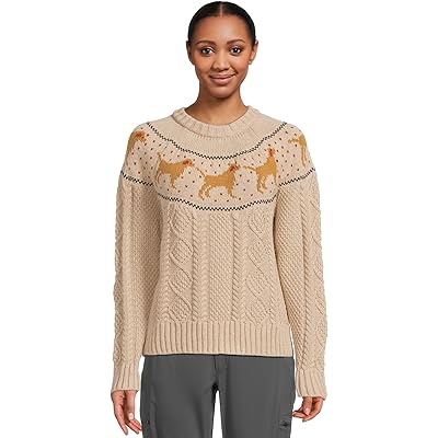 L.L.Bean Signature Cotton Fisherman Crewneck Novelty Sweater river rock dog fair isle