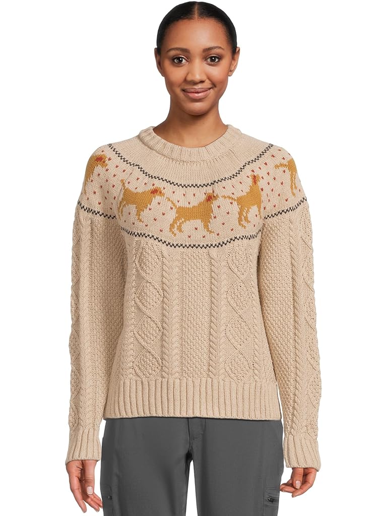 Beige L.L.Bean Signature Cotton Fisherman Crewneck Novelty Sweater