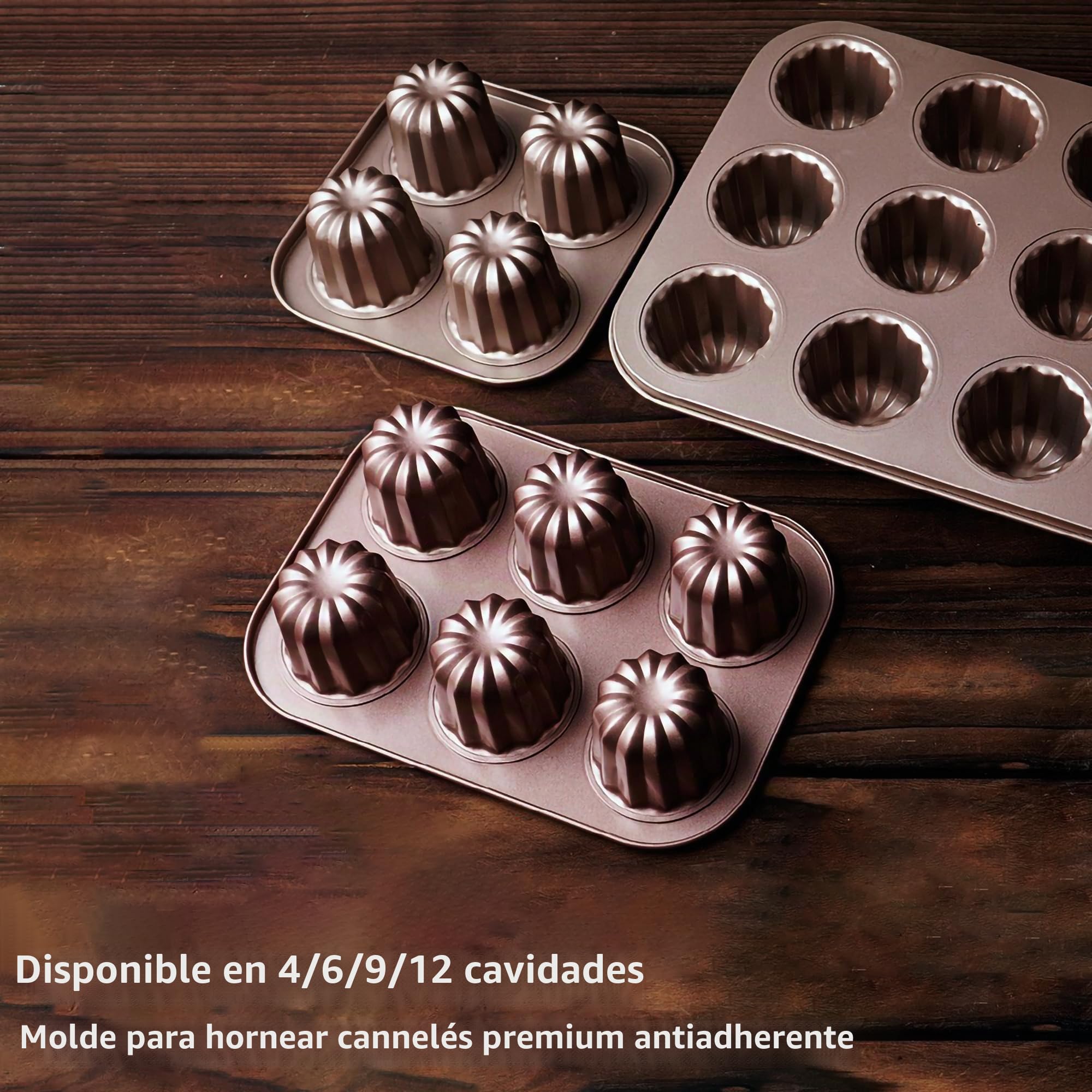 Molde Cannele Acero al Carbono Antiadherente Canneles Pan Dorado