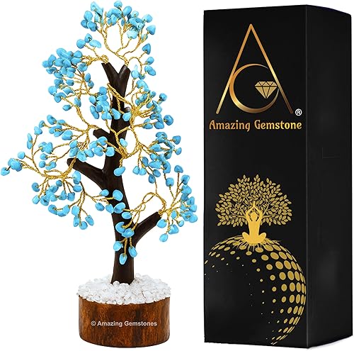 Árbol de la vida de cristal curativo natural turquesa de primera calidad para la decoración del hogar y la oficina (caja de regalo lista) (10-12