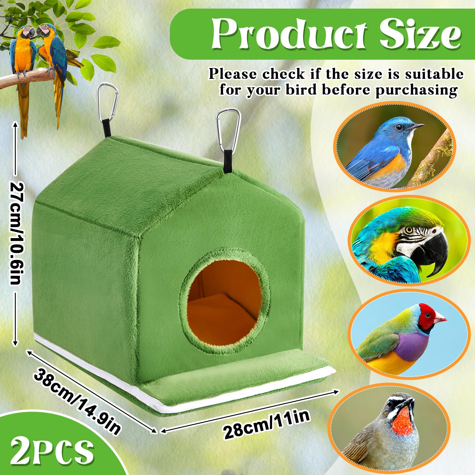 Spiareal 2 piezas de invierno cálido nido de pájaros casa de felpa cama de pájaros para jaula dormir hamaca periquito cama cobertizo cabaña jaula para loro, cacatúas, periquitos, accesorios de