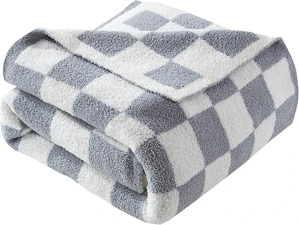Elegant Comfort Checkered Throw Blanket, Gray Super Soft Cozy Fluffy Warm Throw Blankets for Couch, Sofa, Chair, Bed, Camping, Picnic, Travel Lightweight Bed Blanket (50" x 70")