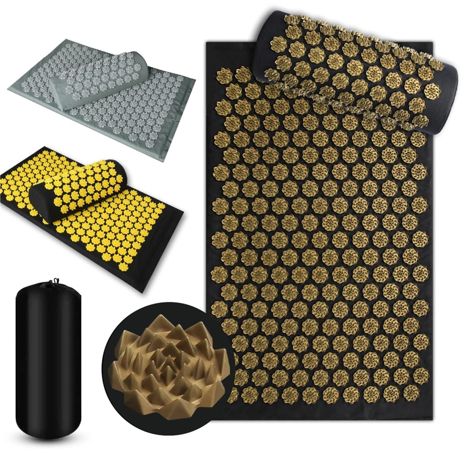 Esterilla Acupresión Almohadilla de masaje con estera acupresión | Aplicador Deporte Fitness Cojín Almohada Masajeador Yoga Ejercicio(Yellow)
