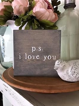 ps i Love You Mini Wood Sign Tiered Tray Decor Bookshelf Mini Wooden Sign Farmhouse Style Small Shelf Sitting Sign Valentines Gift