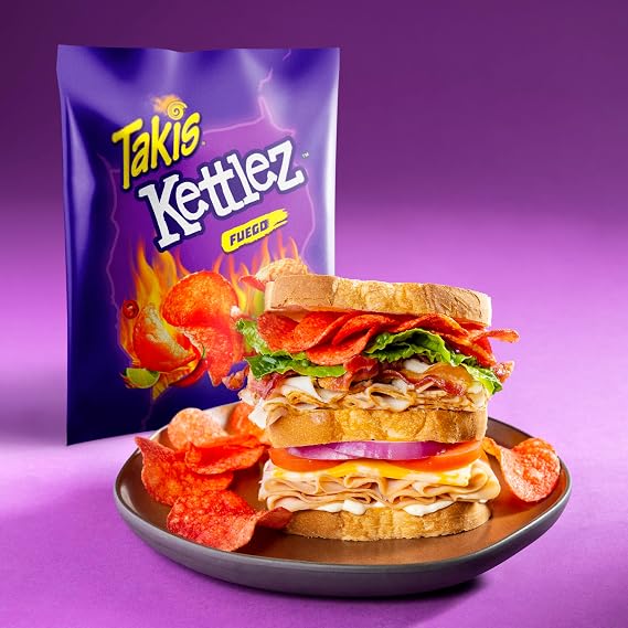 Takis Fuego Kettlez Potato Chips 2.5 oz Snack, Extreme Hot Chili Pepper & Lime Flavored