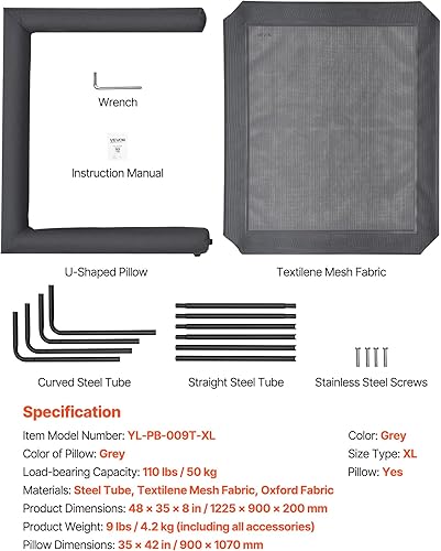 Miniatura 7 de VEVOR Cama elevada para perros grandes, cuna elevada portátil para perros con almohada lavable, cama hamaca elevada para interiores y exteriores,