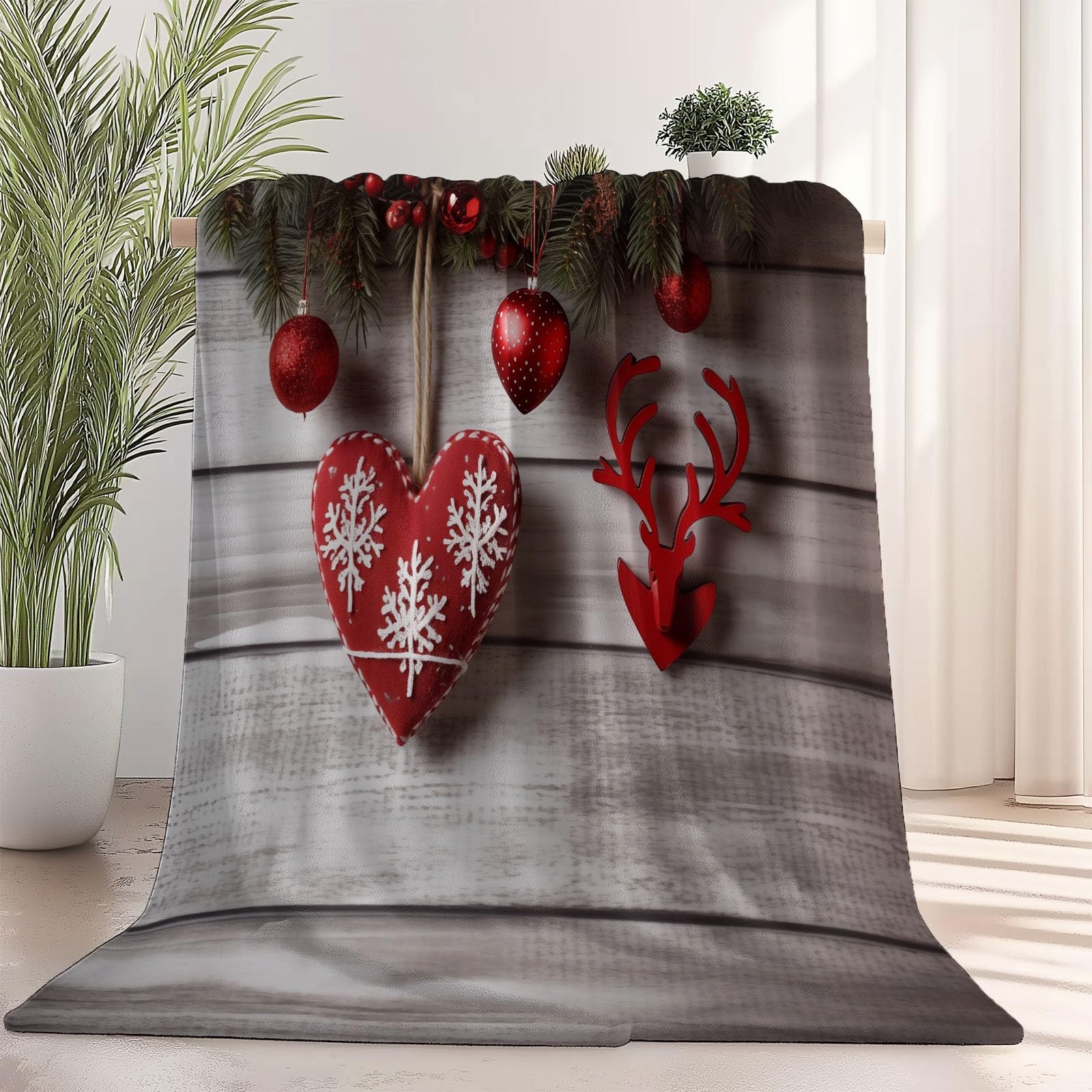 Couverture polaire chaude contre le froid de l'hiver, grand plaid flanelle motif cerf rouge
