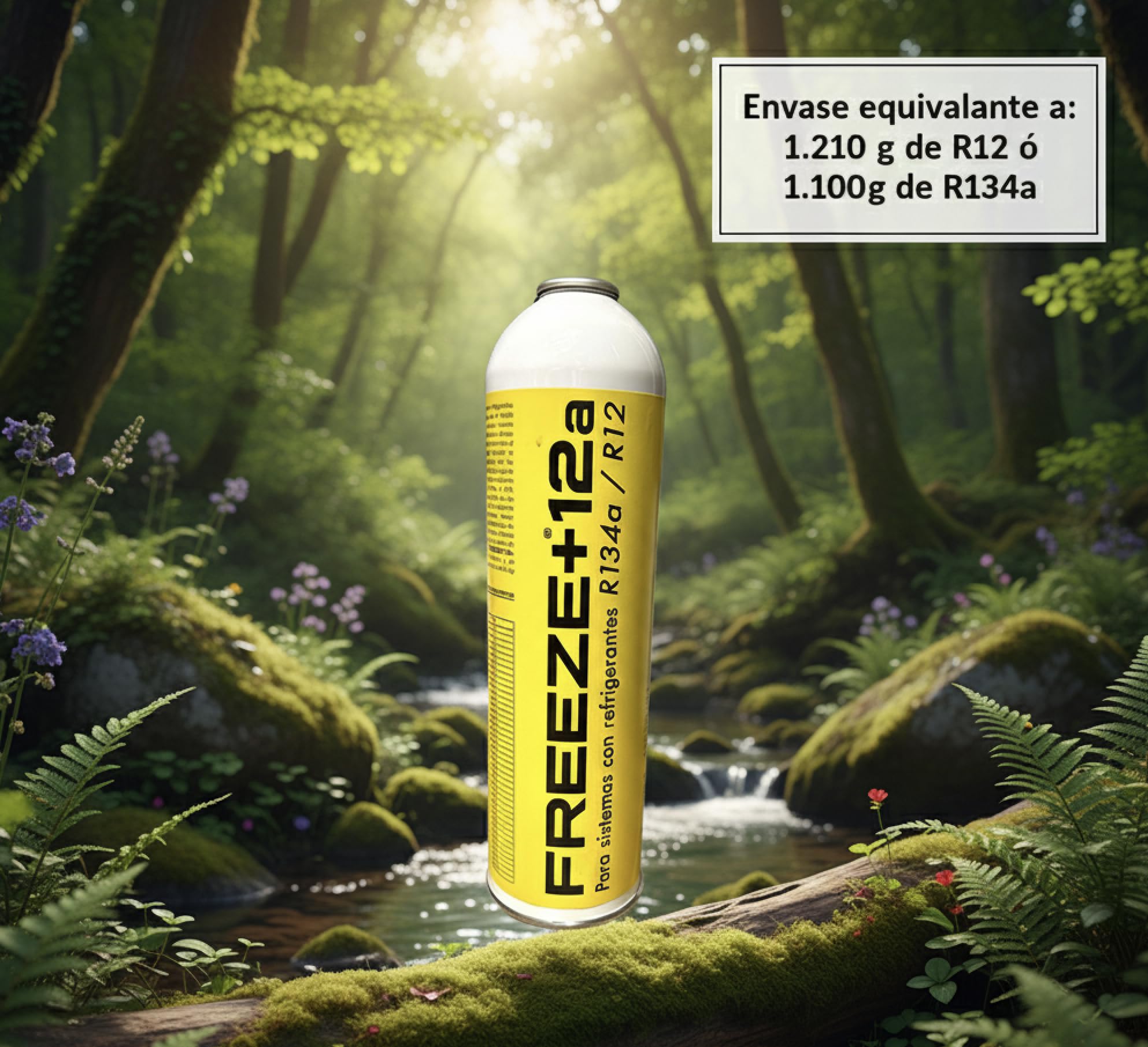 Envase Freeze +12A + Válvula Gas Refrigerante Orgánico Ecológico, compatible con R134A R12, Envase Desechable 1000ml, peso NETO 420g para sistemas de aire acondicionado de automóviles
