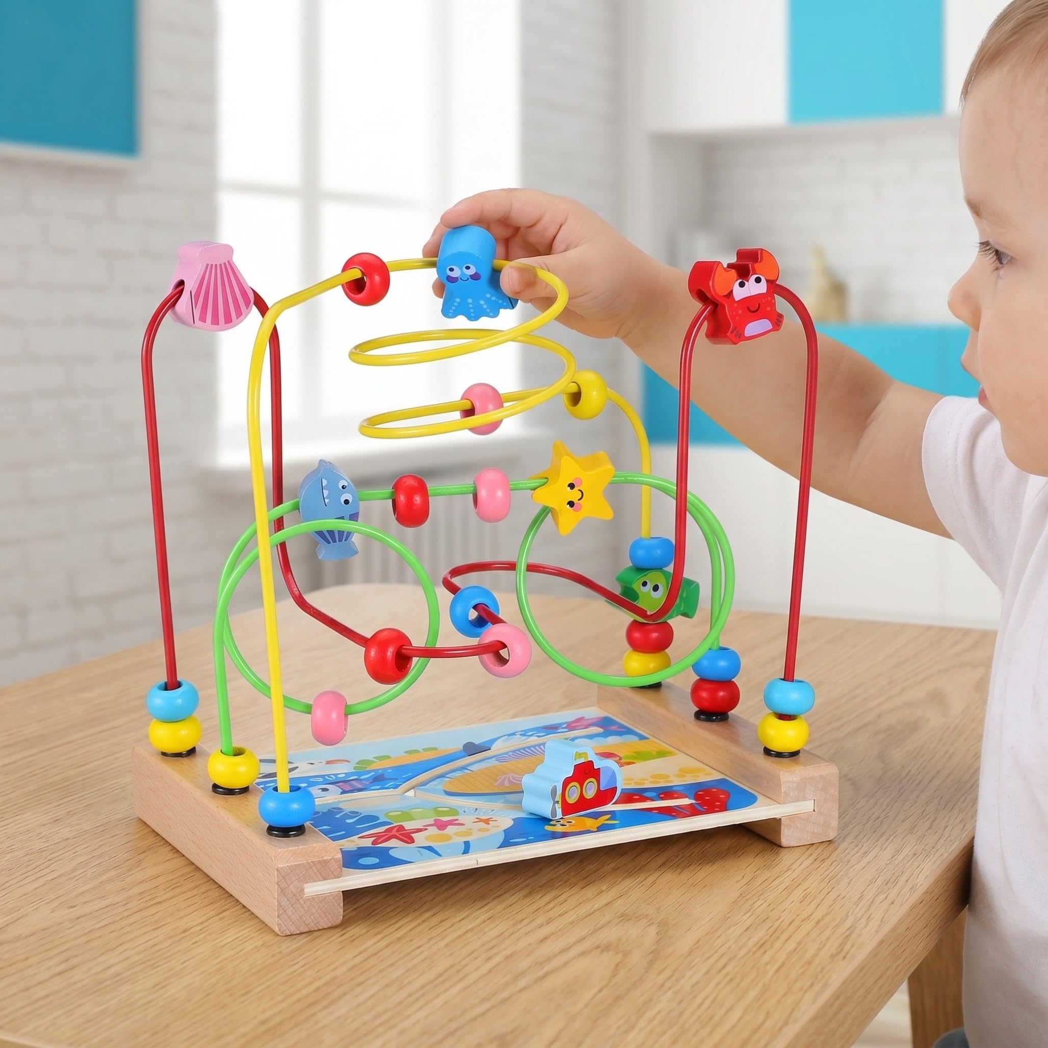 ORFOFE Giocattoli Montessori Bead Maze Roller in Legno per Bambini | Giocattoli Sensoriali, Giochi Interattivi per Festa di Compleanno e Back To School Party
