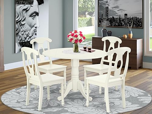 Miniatura 2 de East West Furniture DLKE5-LWH-W - Juego de muebles de comedor de 5 piezas, incluye una mesa de cocina redonda con gotas y 4 sillas de comedor, 42 x