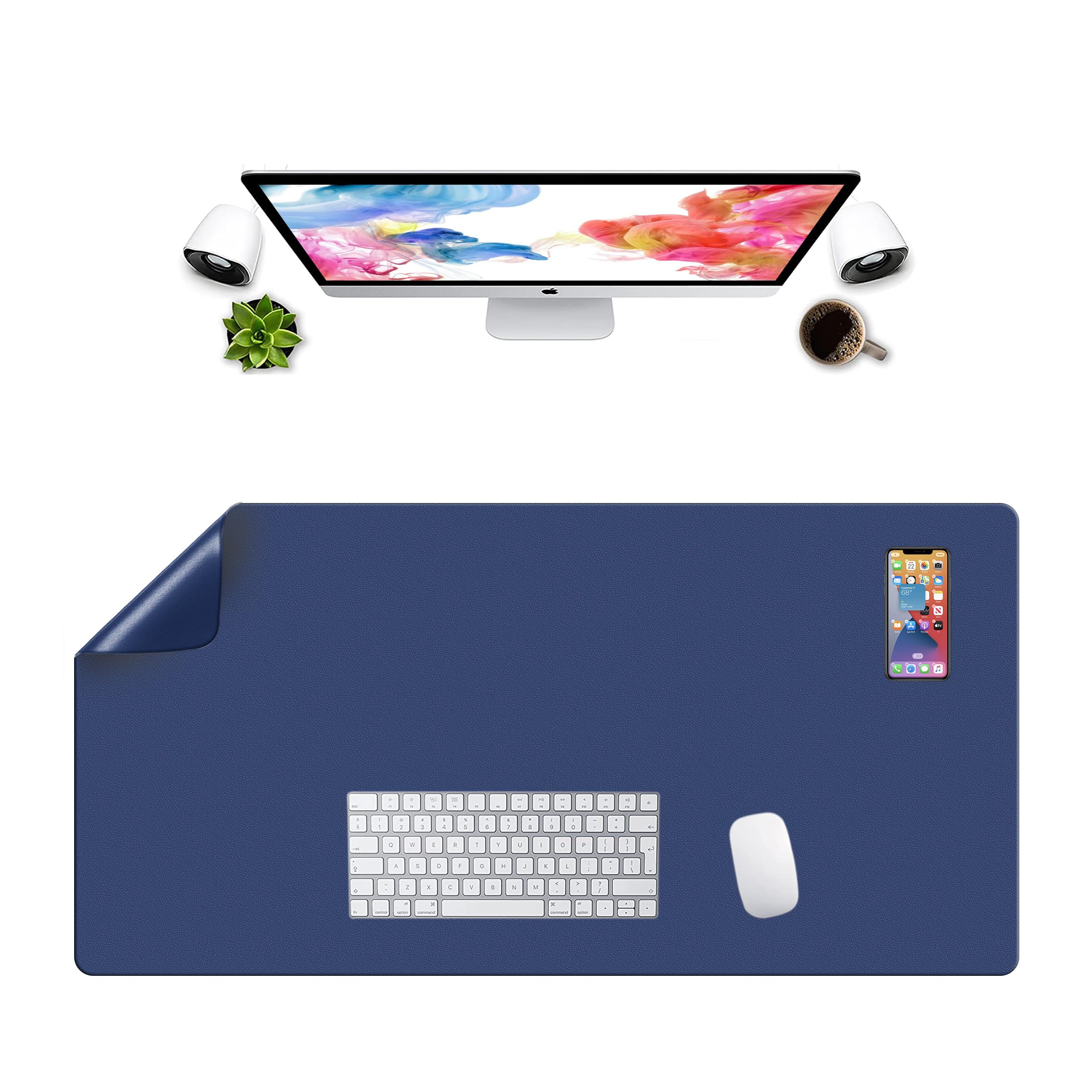 LL-COEUR Dos Cara Cuero Alfombrilla de Ratón Impermeable Escritorio Pad Oficina Desk Mat (1000 x 500 x 2 mm, Azul Oscuro)