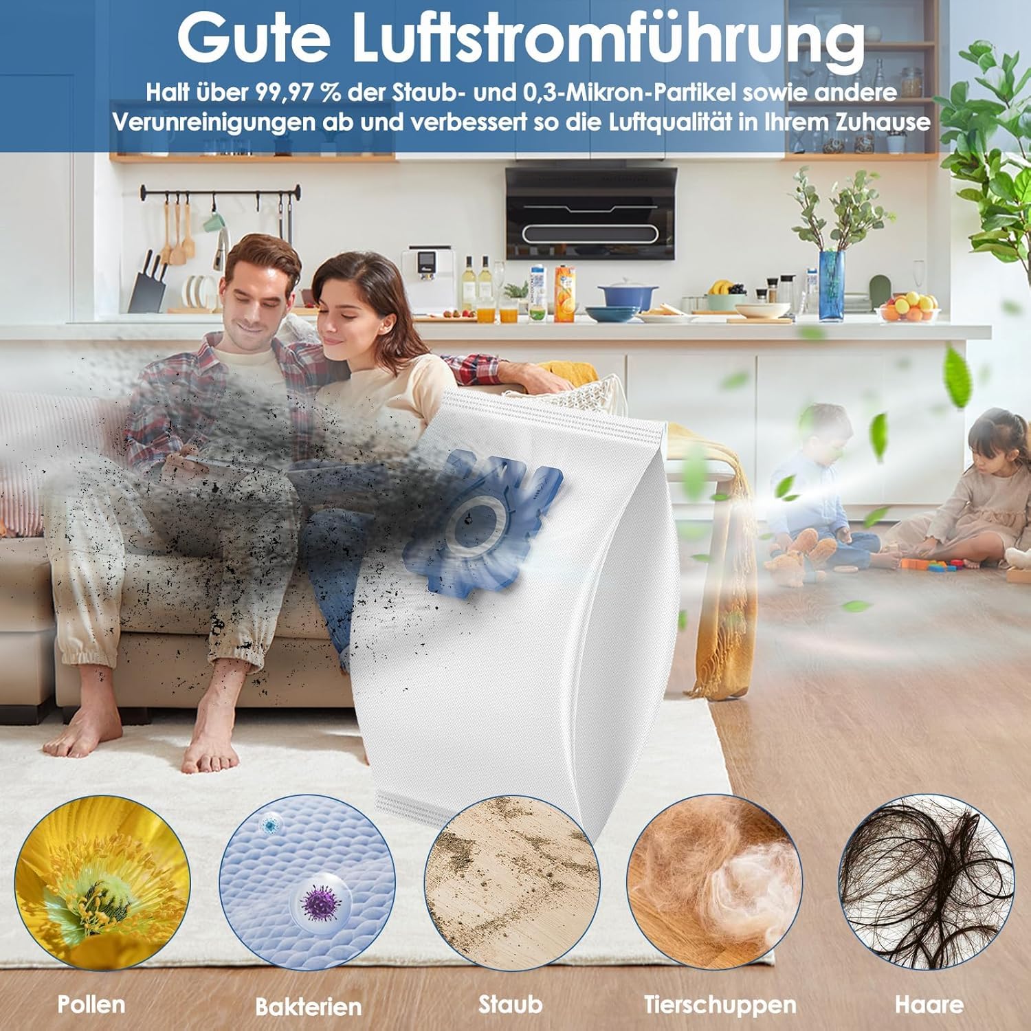 12 sztuk worków na kurz 3D Airclean kompatybilne z Miele Hoover GN Efficiency worki do odkurzacza Miele Complete C3 Complete C2 Classic C1 S2 S5 S8 S400 Series z 6 filtrami 9917730