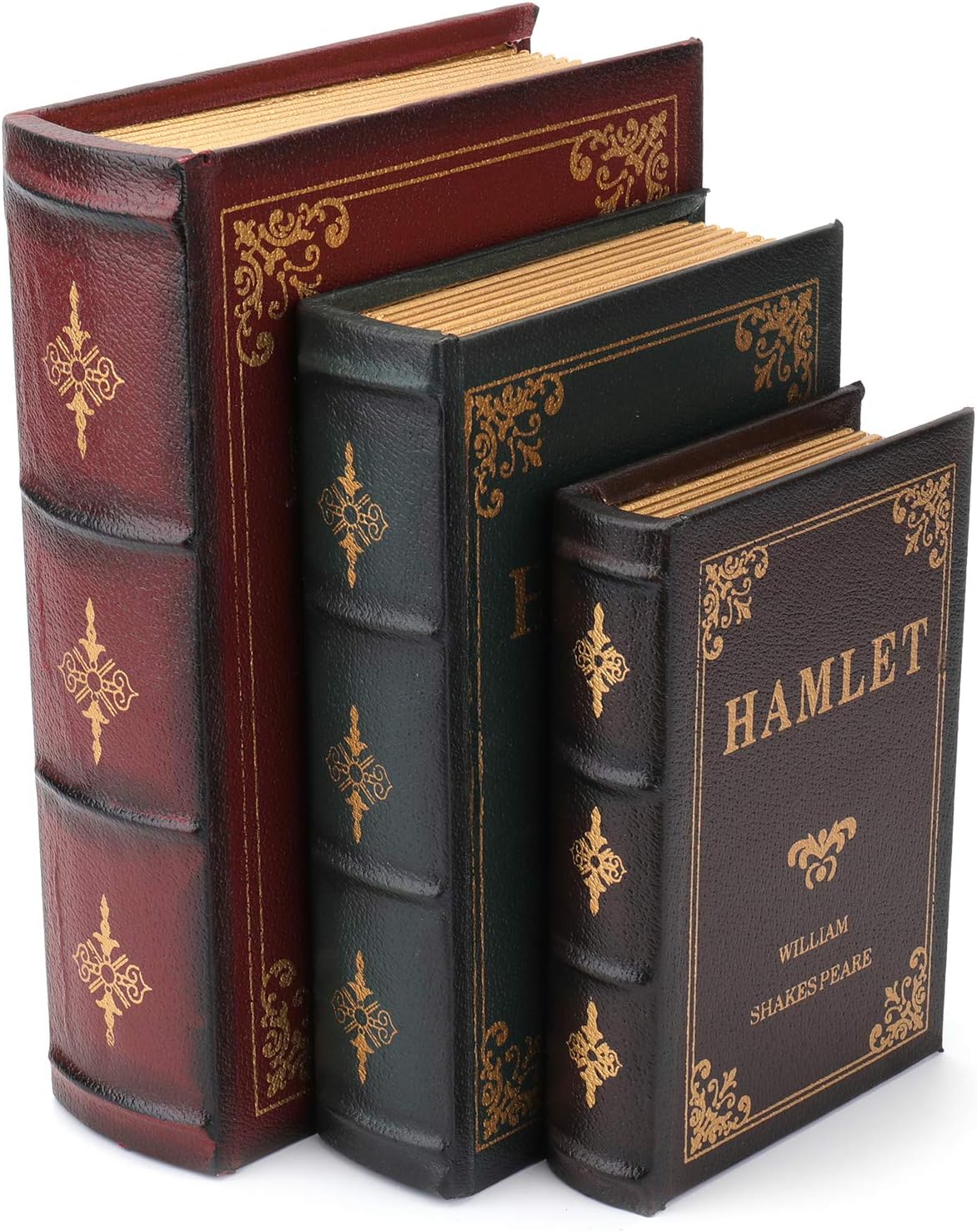 Tosnail 3-Pack Decorative Book Boxes Wooden Antique Book Decorations Vintage Hide Storage Box