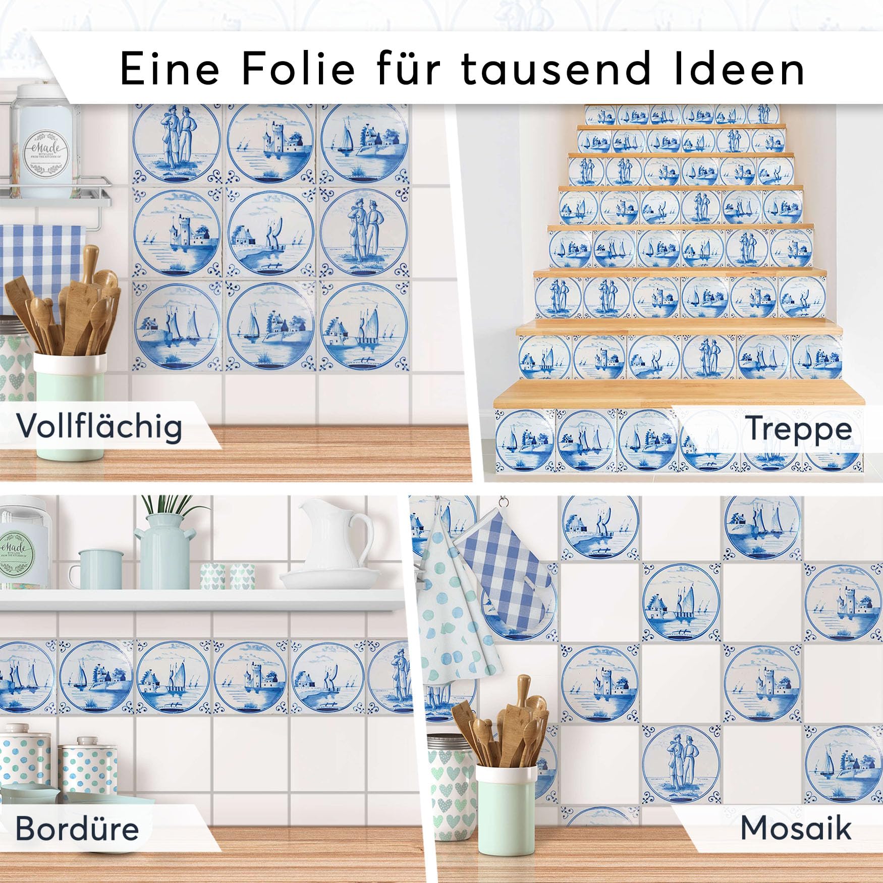 Fliesen-Folie I Dekorative Fliesensticker für Küche, Bad und Fliesenspiegel - Selbstklebende Fliesen Folie zum Renovieren von Wandfliesen I 15x15 cm - Motiv Holländische Fliese - 36 Stück