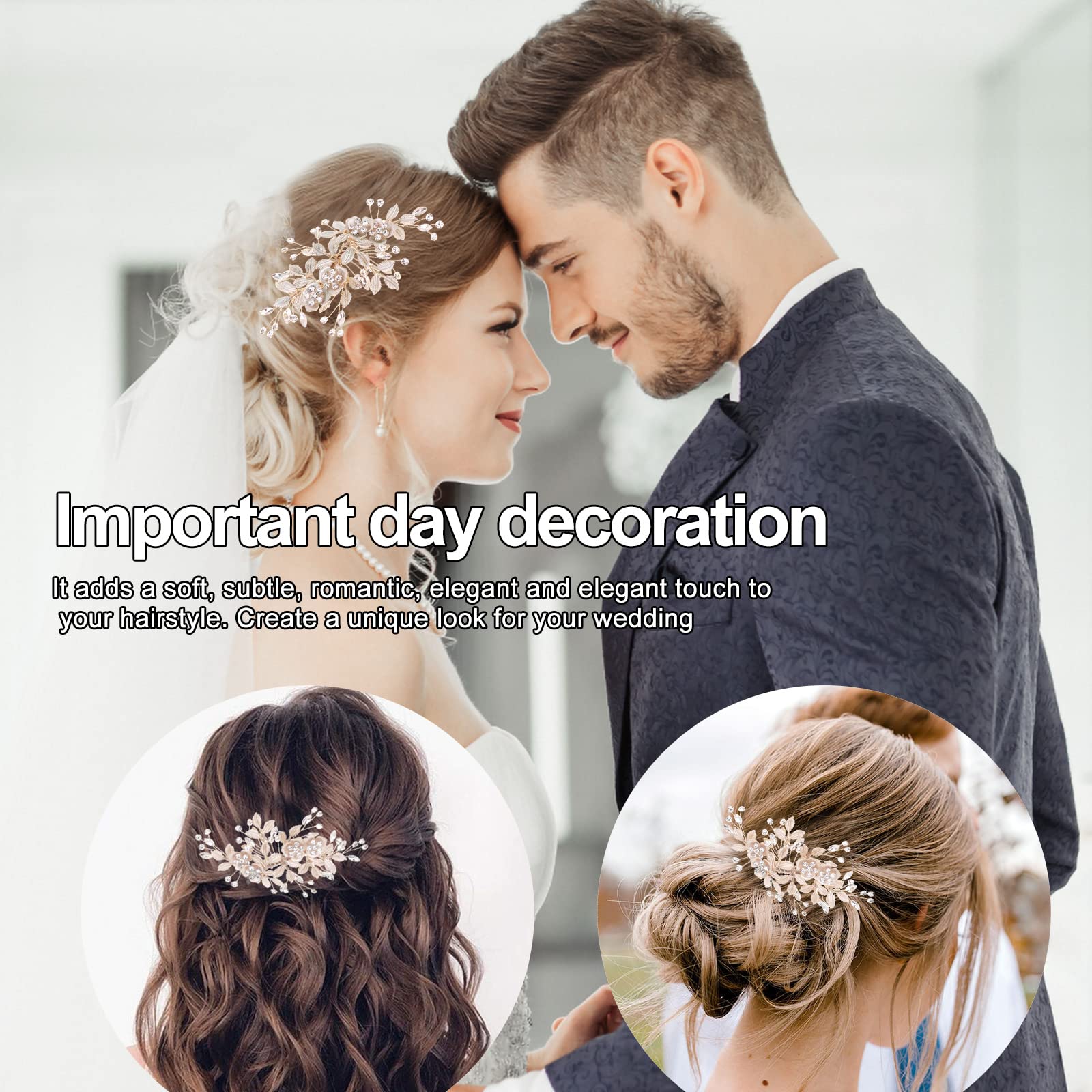 Pettine per capelli da sposa, Fermagli per Capelli da Sposa, Tiara nuziale petalo foglia d'oro,copricapo per la testa per matrimonio, articolo di gioielleria adatto a spose e damigelle