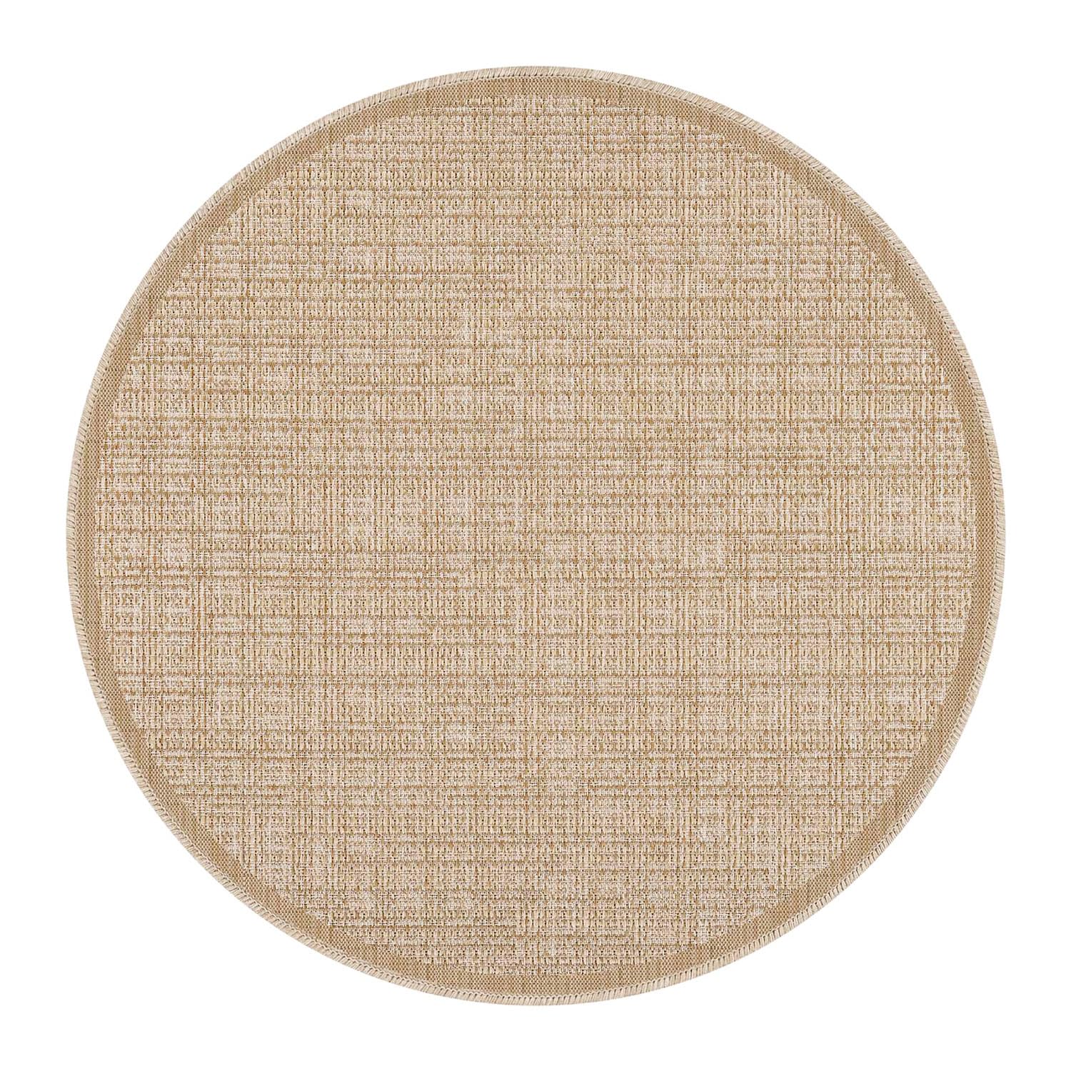 carpet city Outdoor-Teppich Wetterfest Braun 160 cm Rund - Meliert, Bordüre, Sisal-Optik, Flachgewebe, Robust, UV-beständig & Witterungsbeständig - für Außenbereich, Balkon, Terrasse, Flur